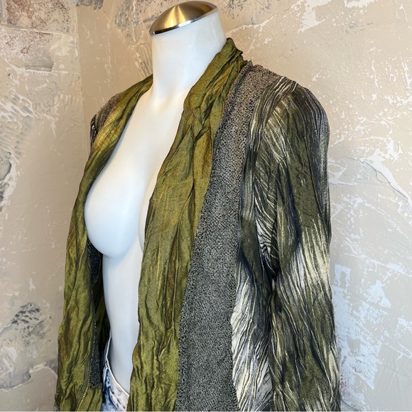 Ania A vintage open front asymmetrical cardigan, S green brown, earthy, - Picture 3 of 12